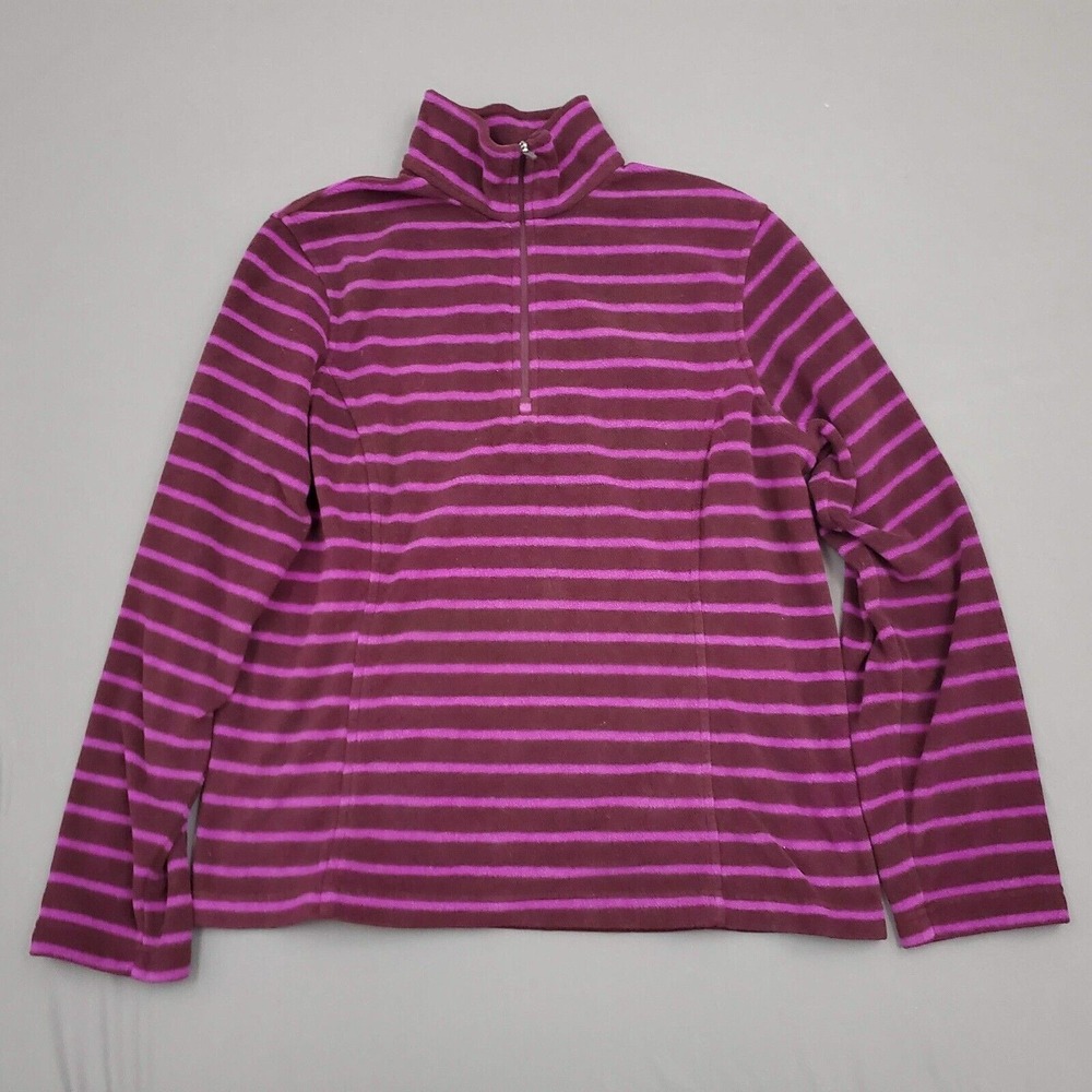 Lands End Sweater Womens Medium M 10-12 Long Sleeve 1/4 Zip Fleece Stripe Purple
